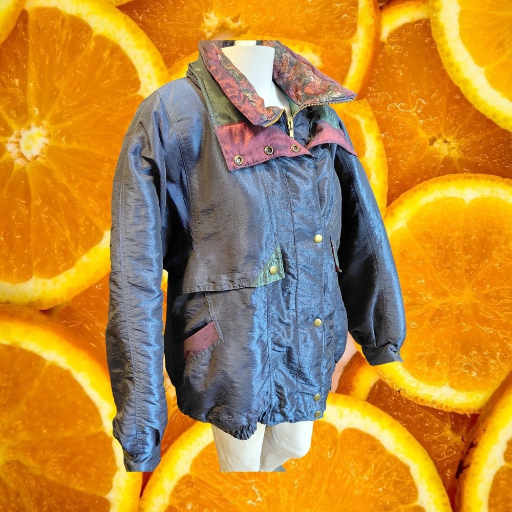 Vintage Color Jacket Women's L Blue‎ Purple Green Metallic Windbreaker
